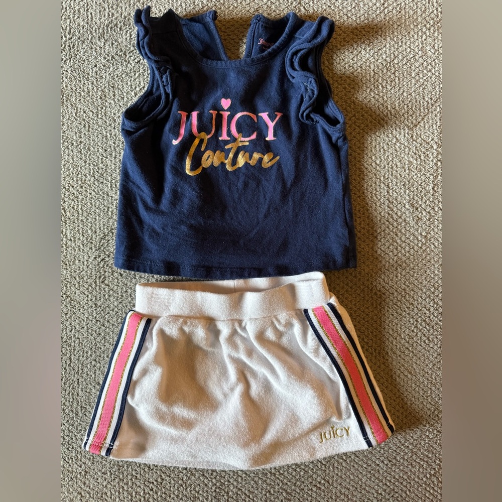 Juicy Couture Kids Top in Navy Blue and White Terry skirt 18 Month